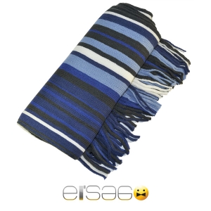 Синий с черно-белыми полосками теплый шарф